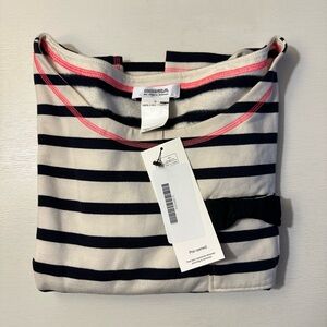 Sonia Rykiel Navy and Cream Striped Top with Pink Trim